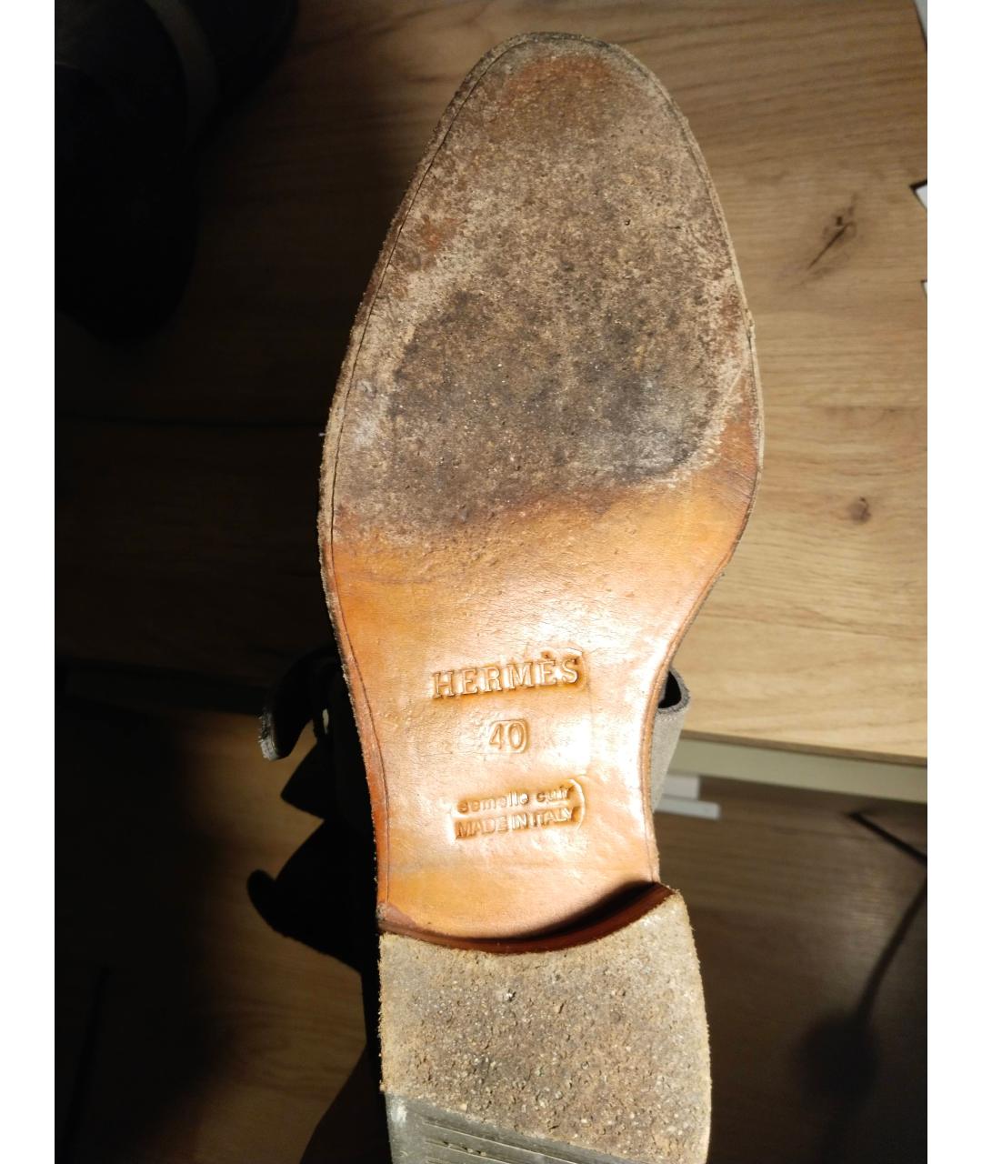 HERMES PRE-OWNED Антрацитовые замшевые высокие ботинки, фото 6