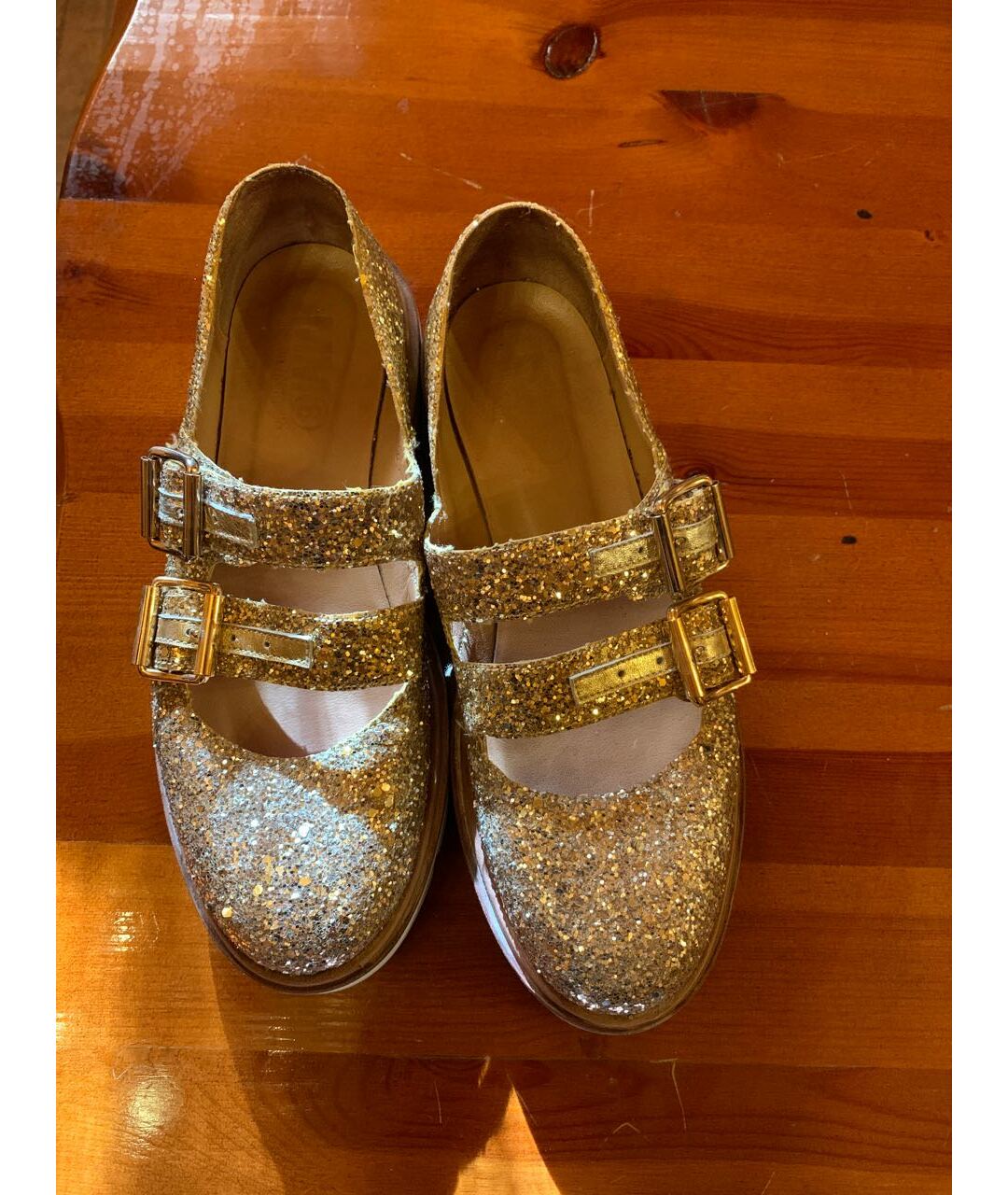 MM6 MAISON MARGIELA Золотые кожаные туфли, фото 2