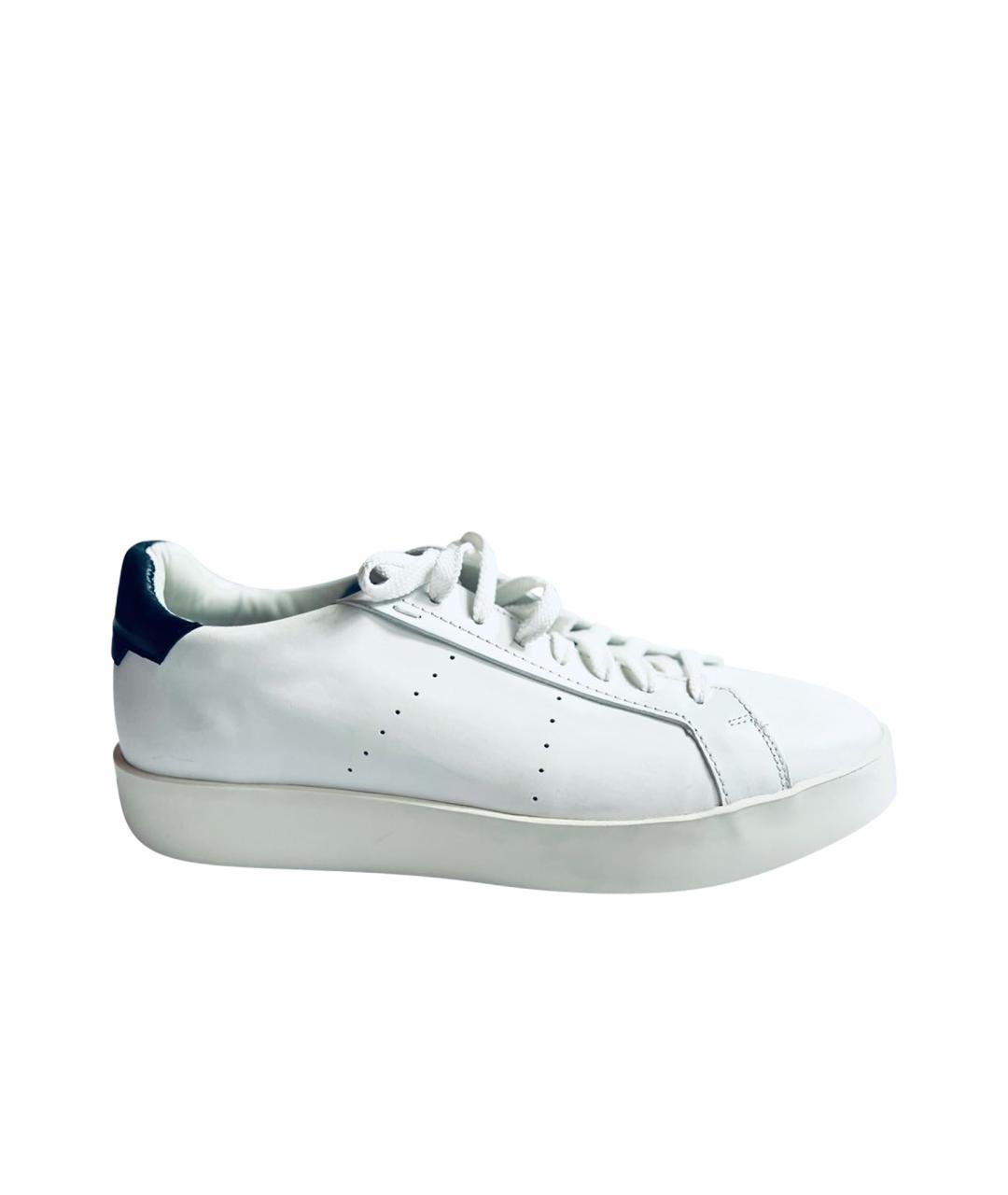 SANTONI Белые кожаные низкие кроссовки / кеды, фото 1