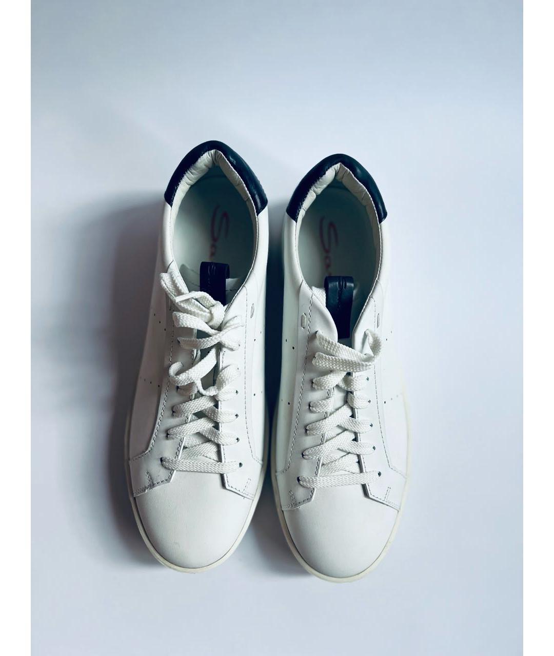 SANTONI Белые кожаные низкие кроссовки / кеды, фото 3