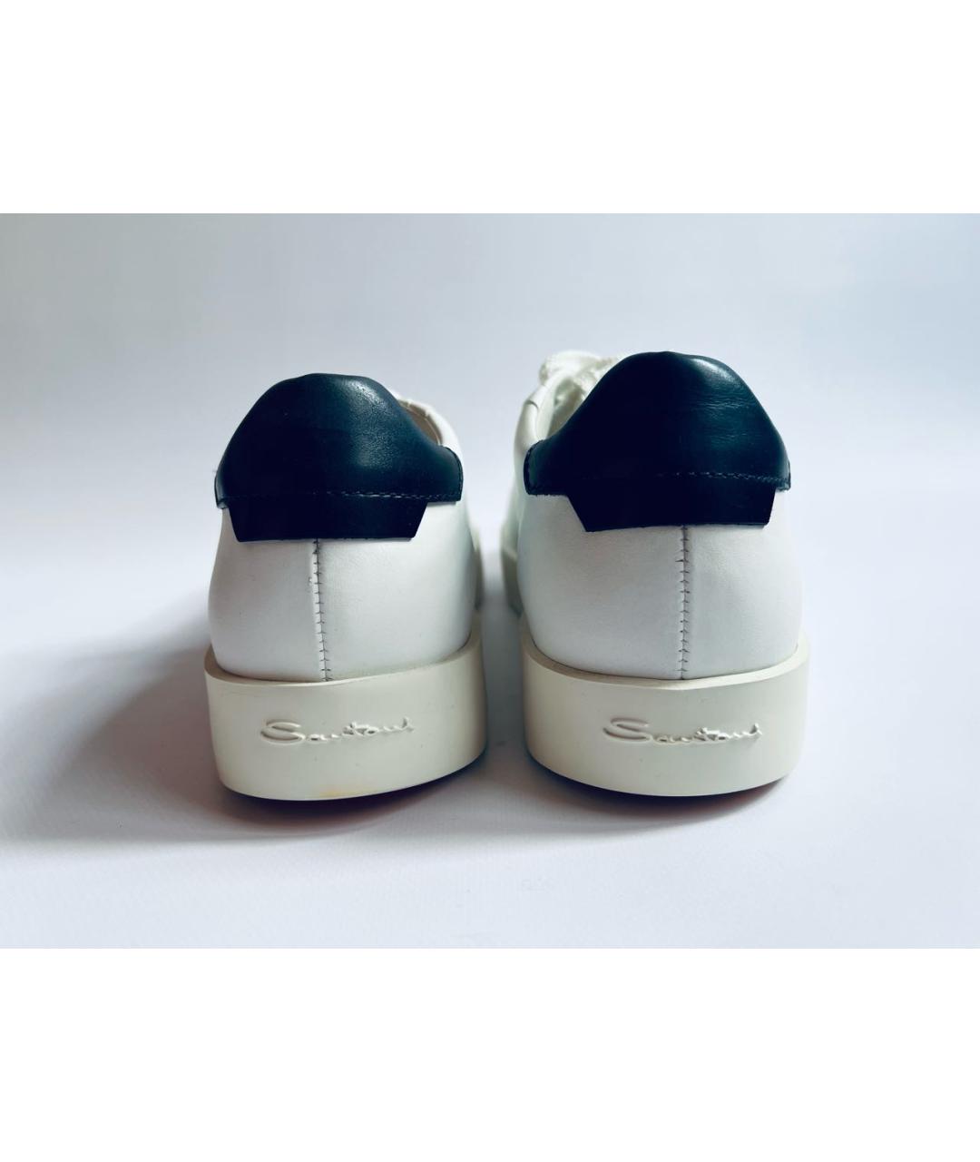 SANTONI Белые кожаные низкие кроссовки / кеды, фото 4