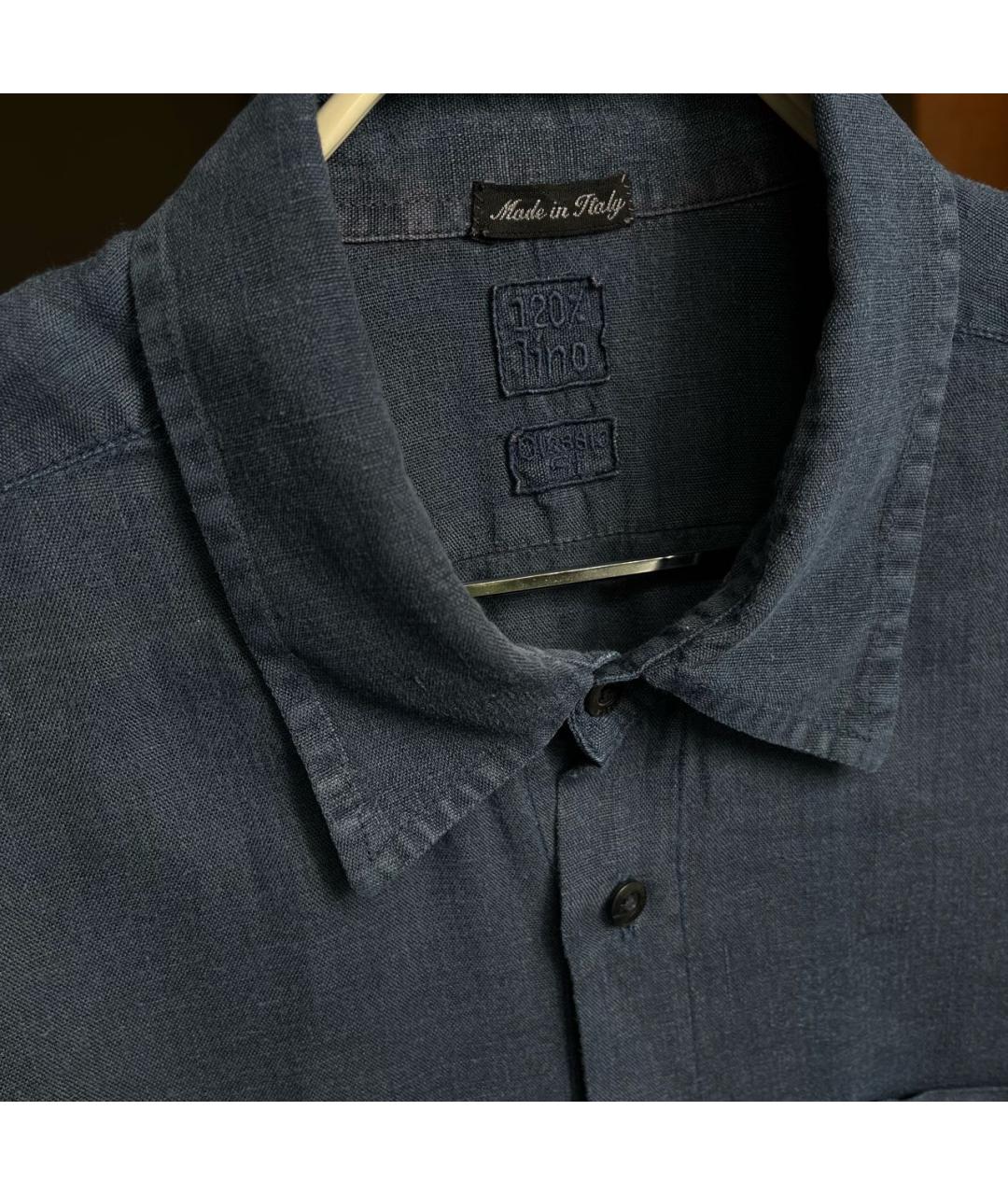 120%LINO Темно-синяя льняная кэжуал рубашка, фото 4