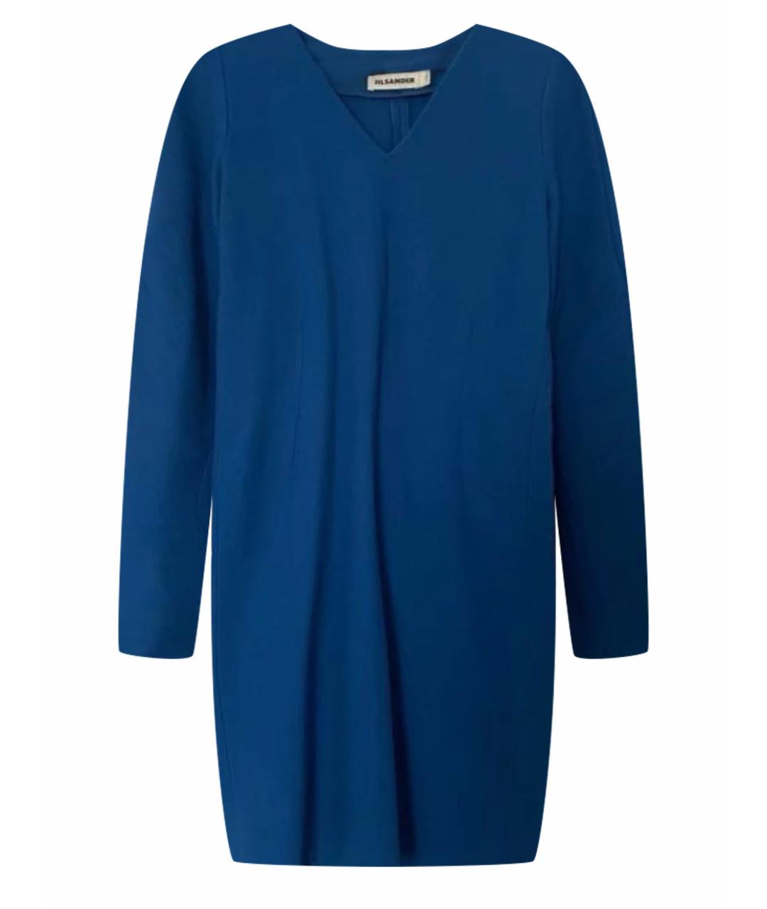 JIL SANDER Синее шерстяное повседневное платье, фото 1
