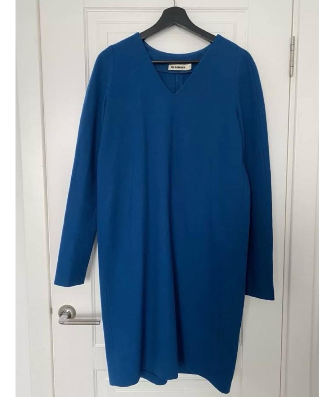 JIL SANDER Синее шерстяное повседневное платье, фото 5