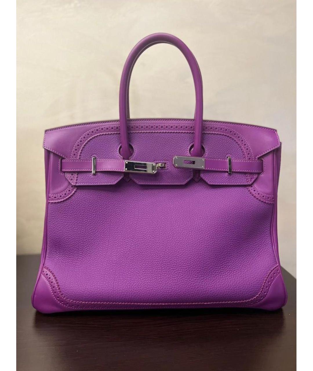 HERMES PRE-OWNED Фиолетовая кожаная сумка с короткими ручками, фото 2