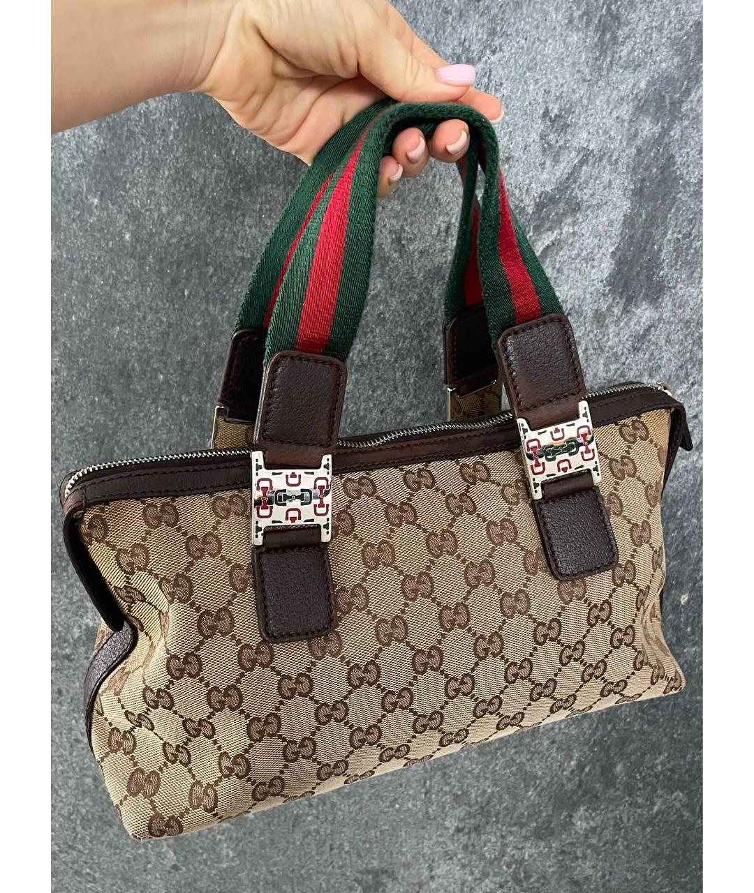 GUCCI Бежевая тканевая сумка с короткими ручками, фото 9