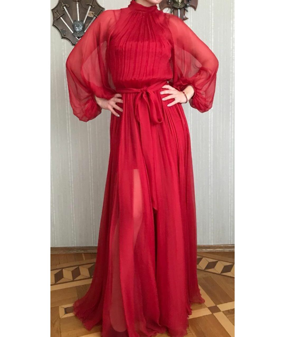 MARIA LUCIA HOHAN Красное шелковое вечернее платье, фото 4