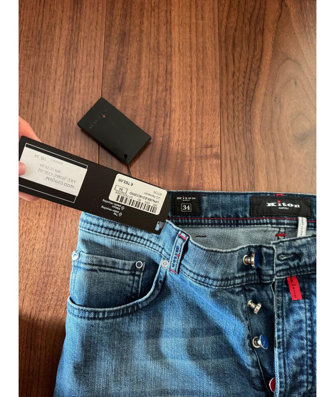 KITON Голубые хлопковые джинсы, фото 6
