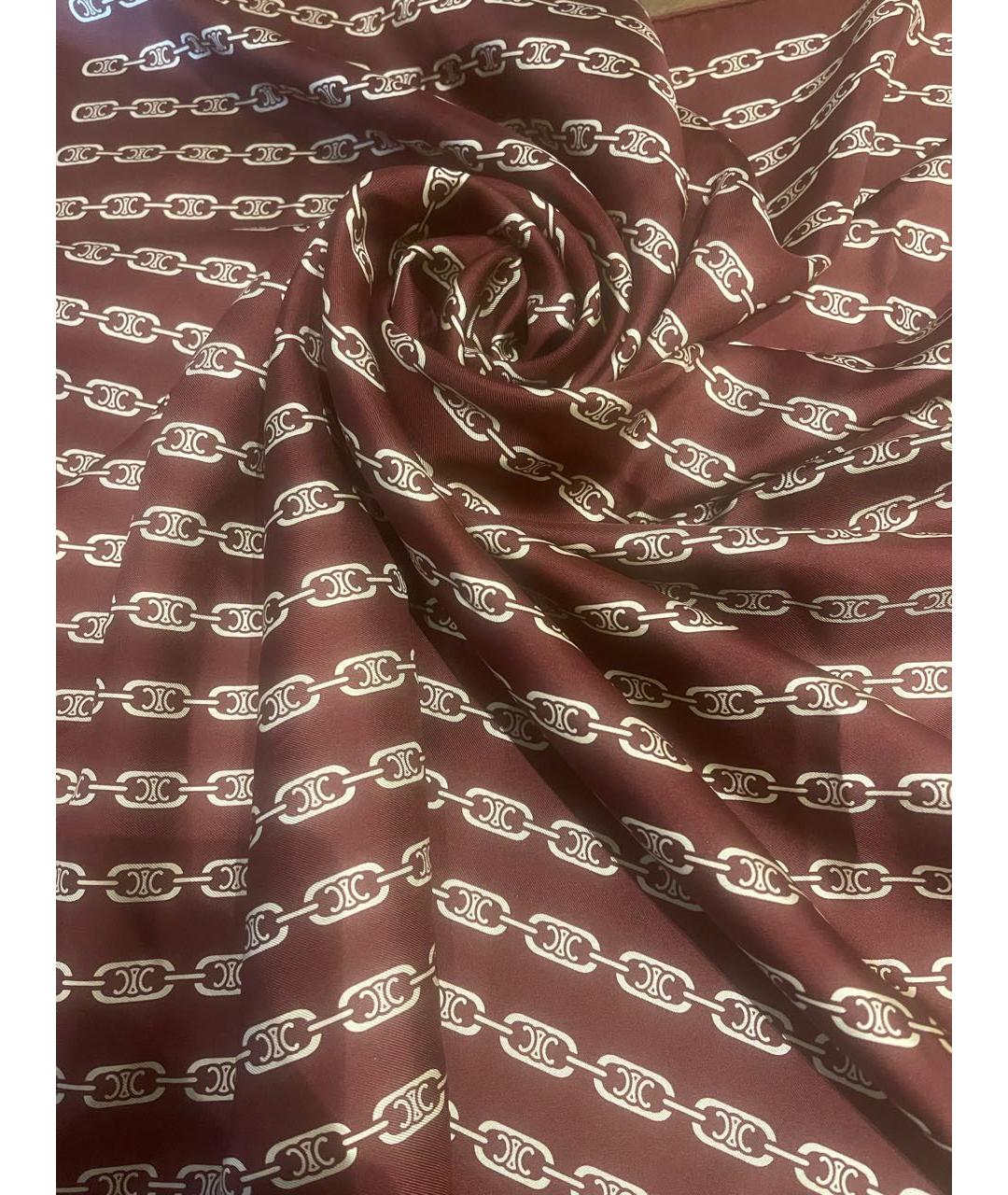 CELINE Бордовый шелковый платок, фото 7