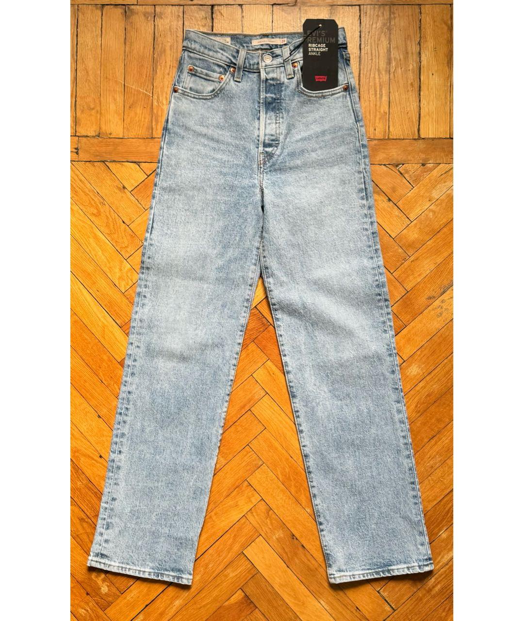 LEVI'S Голубые хлопко-эластановые прямые джинсы, фото 8