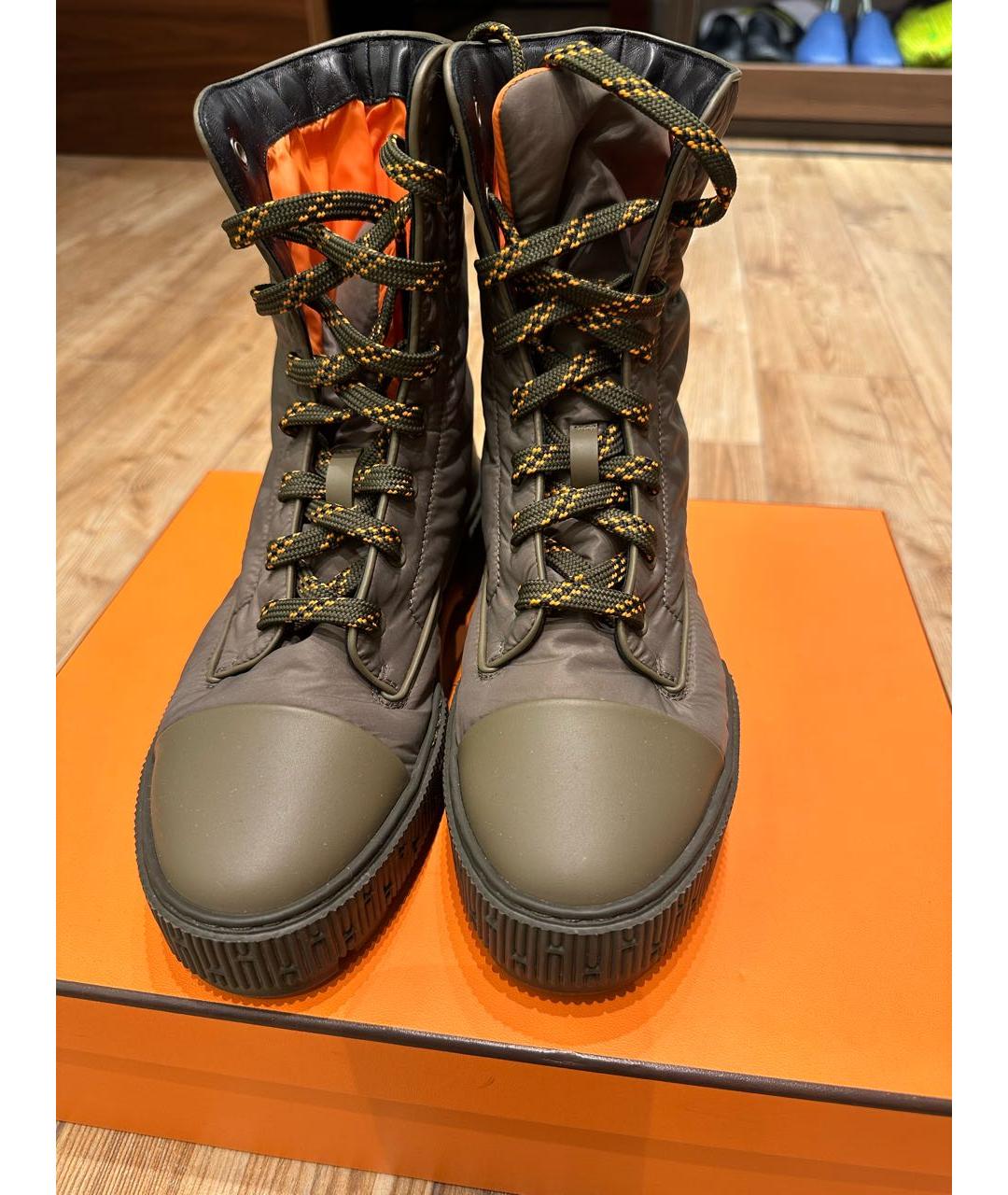 HERMES Хаки текстильные ботинки, фото 2