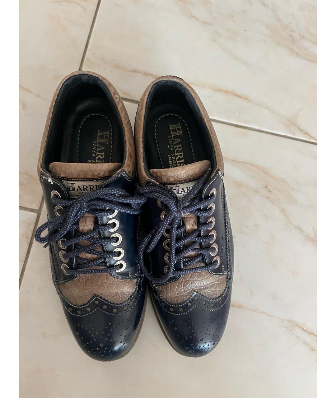 HARRIS WHARF LONDON Темно-синие кожаные низкие кроссовки / кеды, фото 5
