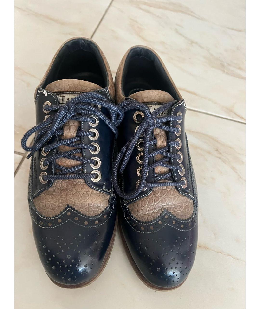 HARRIS WHARF LONDON Темно-синие кожаные низкие кроссовки / кеды, фото 2