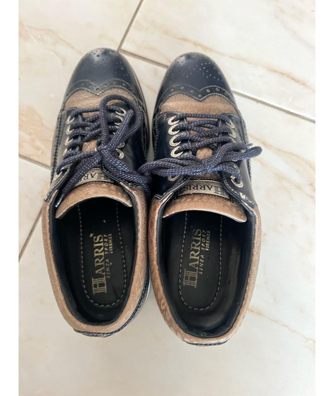 HARRIS WHARF LONDON Темно-синие кожаные низкие кроссовки / кеды, фото 3