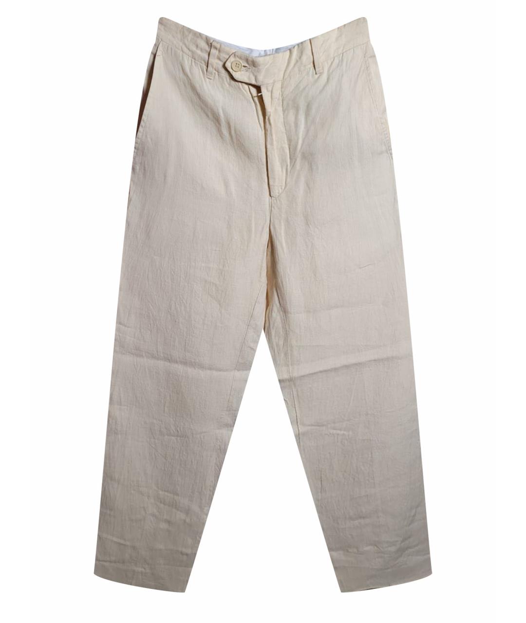 BRIONI Бежевые льняные повседневные брюки, фото 1