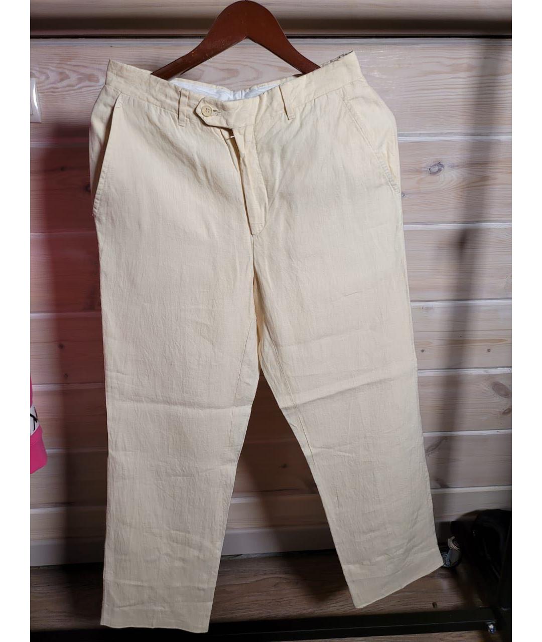 BRIONI Бежевые льняные повседневные брюки, фото 4