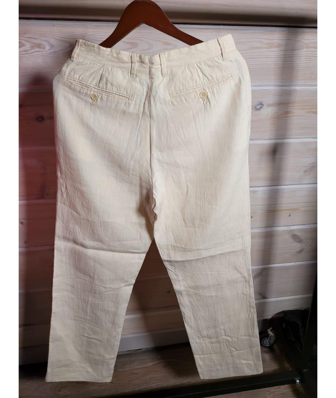 BRIONI Бежевые льняные повседневные брюки, фото 2