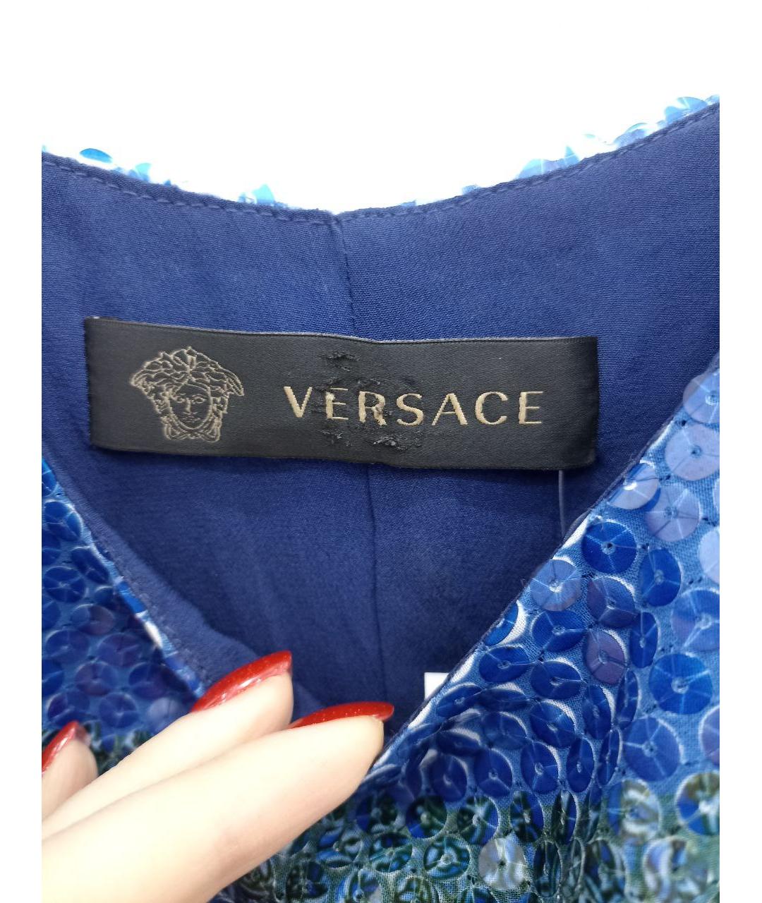 VERSACE Голубое полиэстеровое коктейльное платье, фото 5