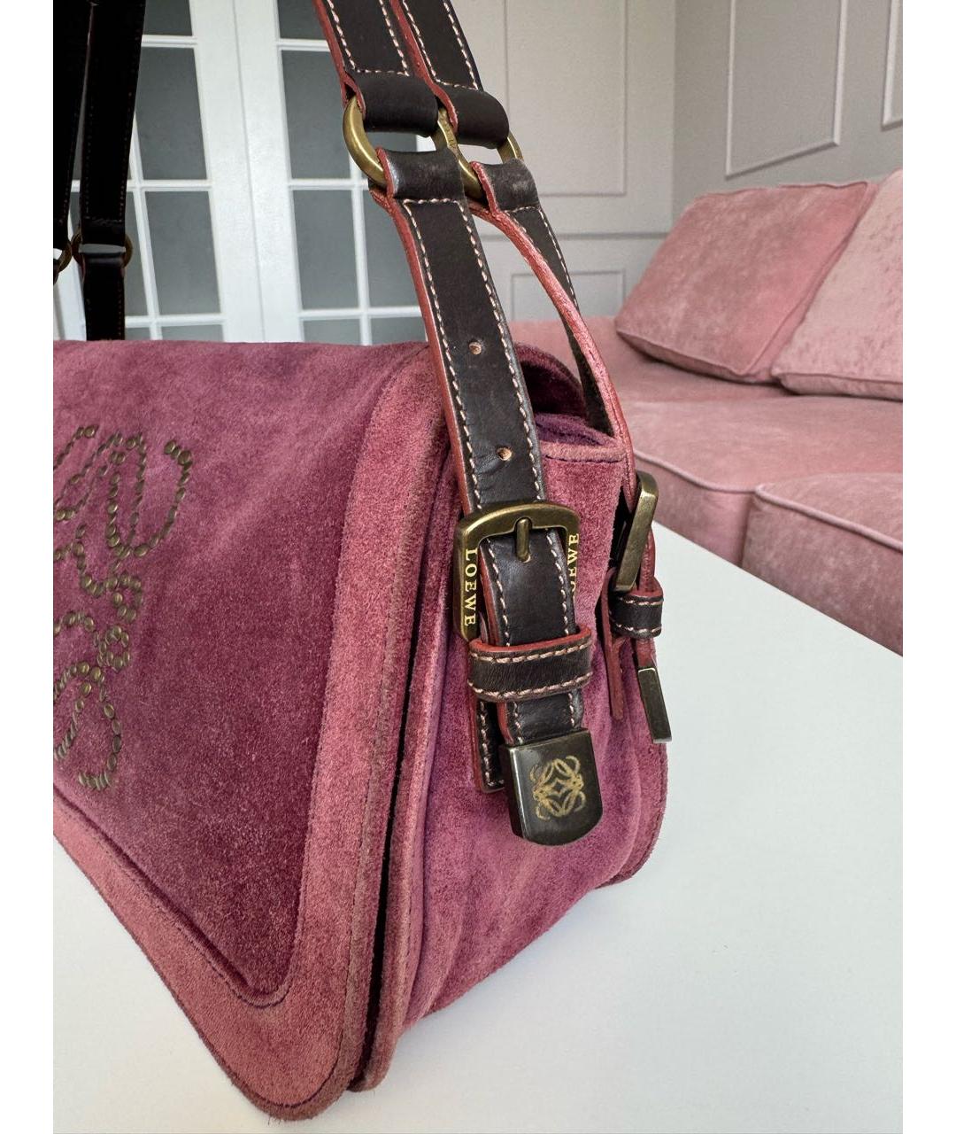 LOEWE Розовая замшевая сумка с короткими ручками, фото 2