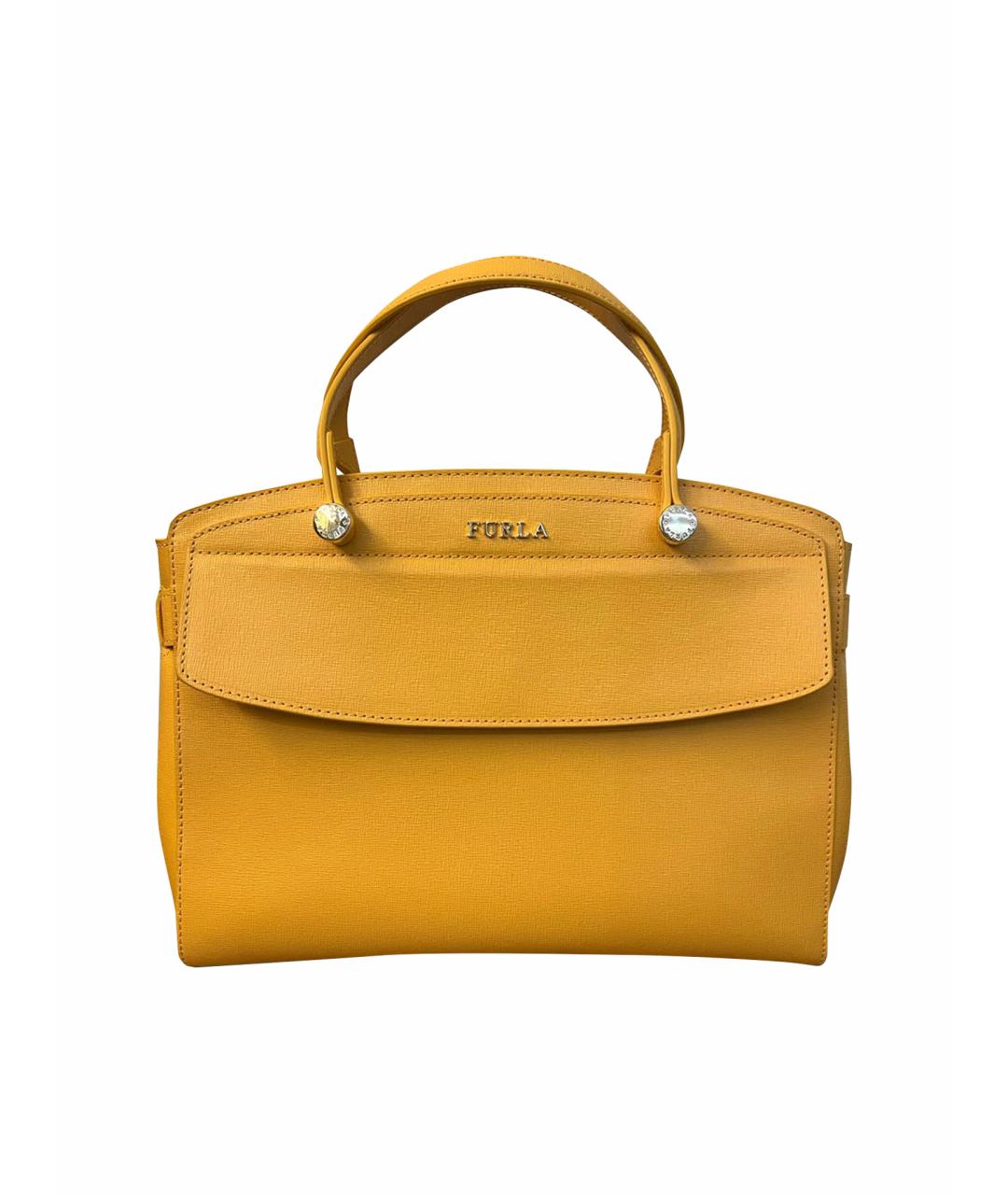 FURLA Желтая кожаная сумка с короткими ручками, фото 1