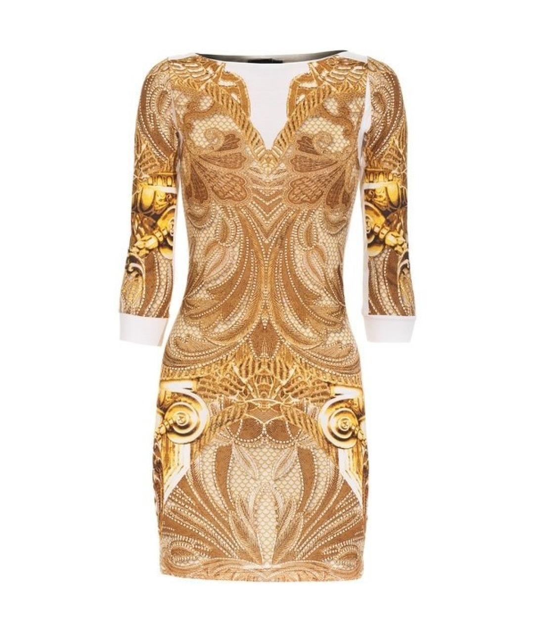 JUST CAVALLI Золотое вискозное коктейльное платье, фото 1