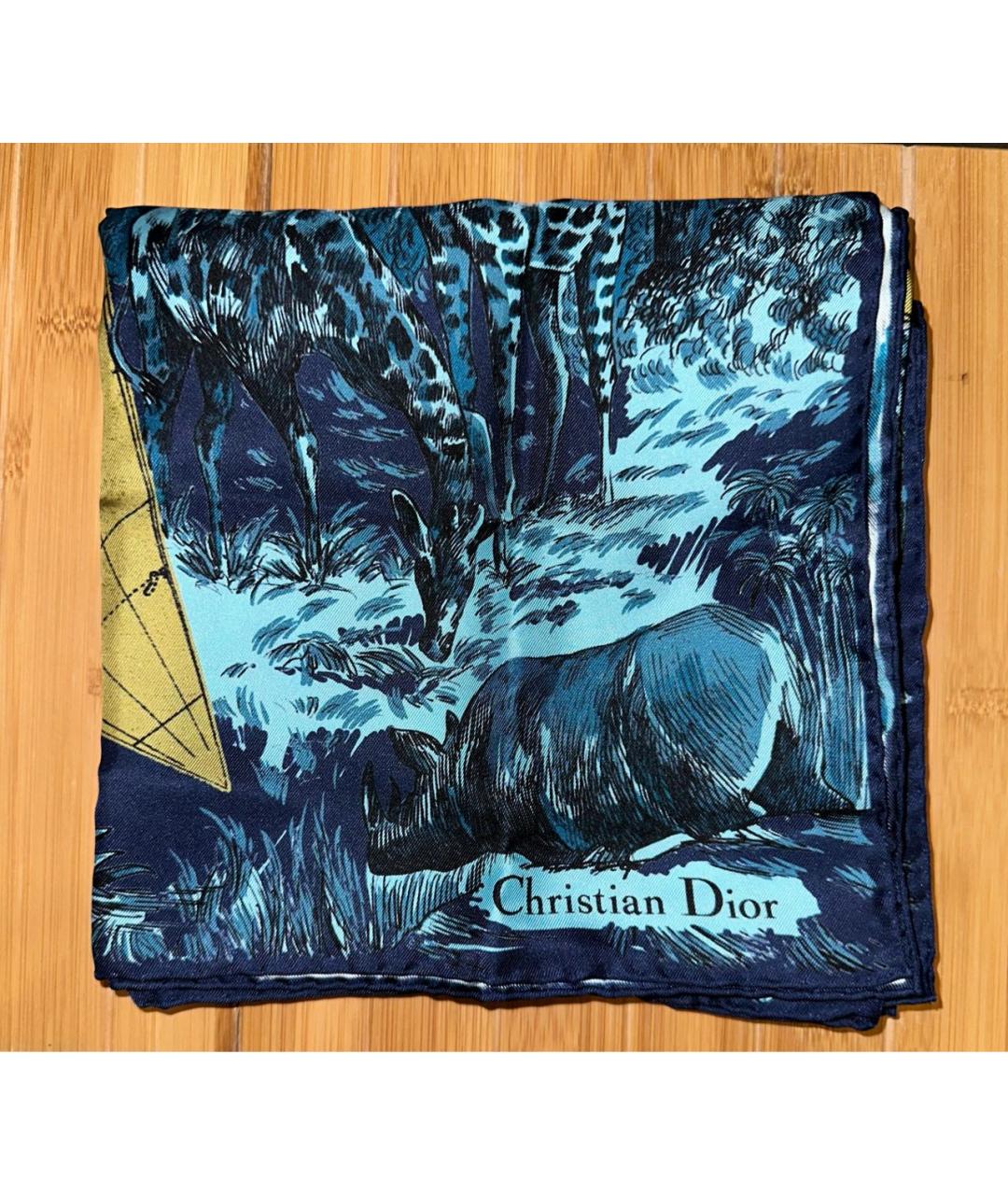 CHRISTIAN DIOR PRE-OWNED Бирюзовый шелковый платок, фото 6