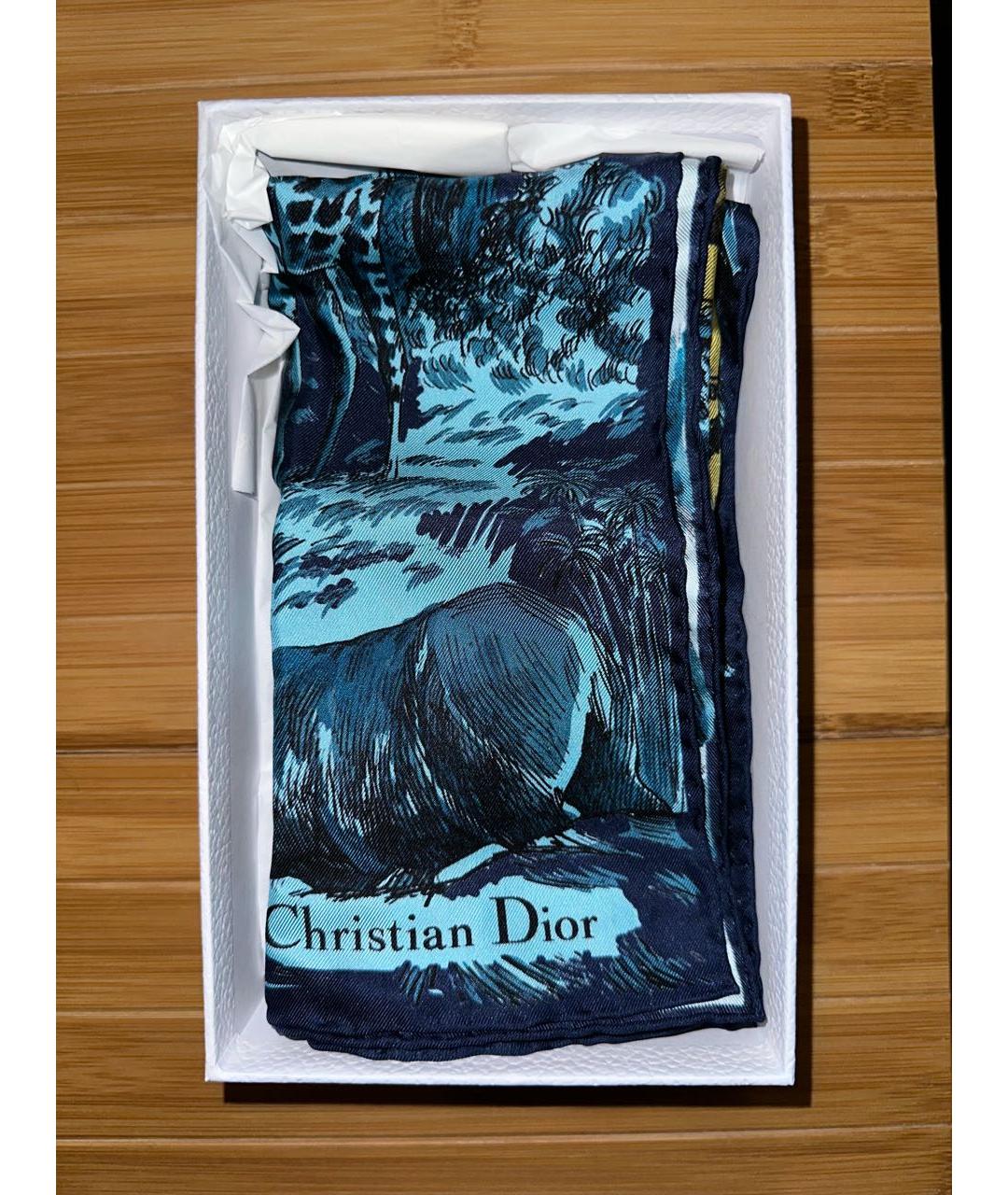 CHRISTIAN DIOR PRE-OWNED Бирюзовый шелковый платок, фото 3