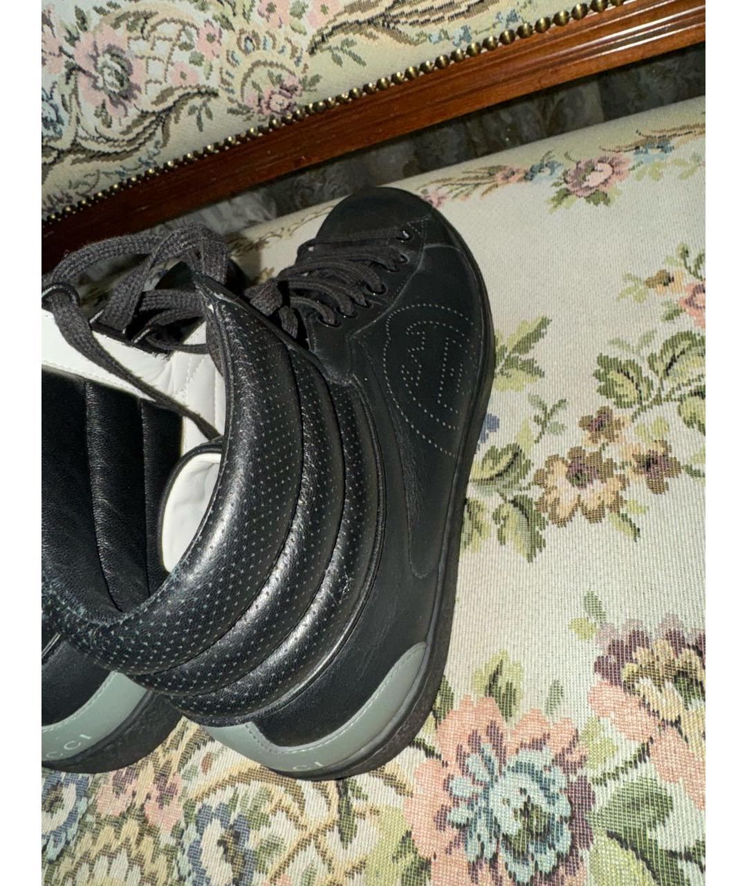 GUCCI Черные кожаные высокие кроссовки / кеды, фото 7