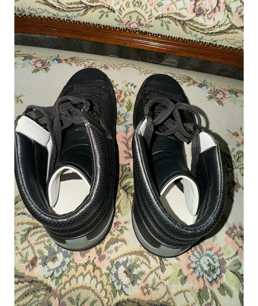 GUCCI Черные кожаные высокие кроссовки / кеды, фото 8