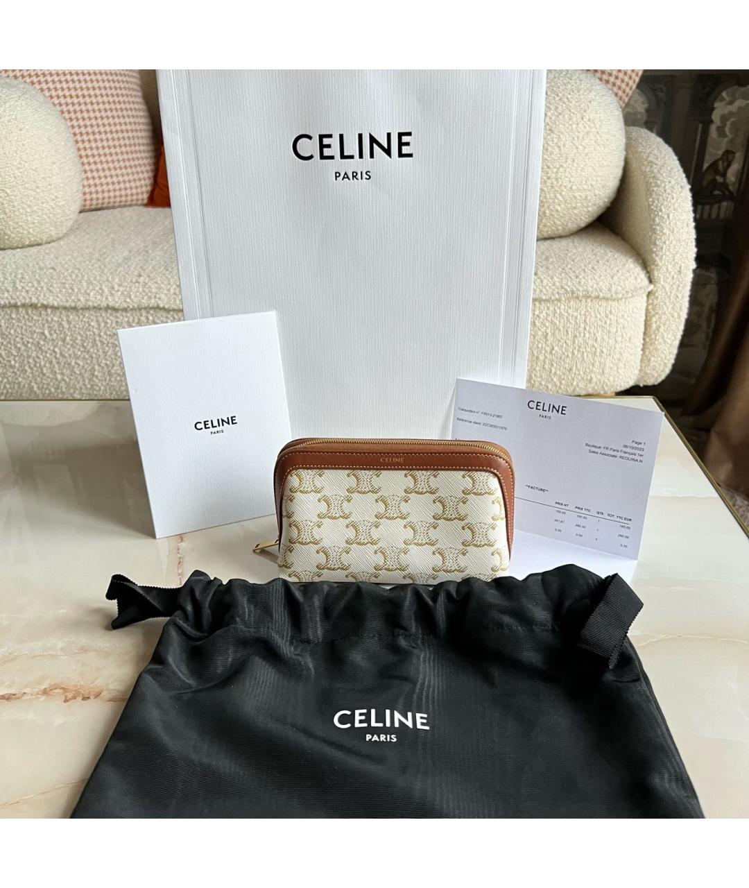 CELINE Белая кожаная косметичка, фото 8