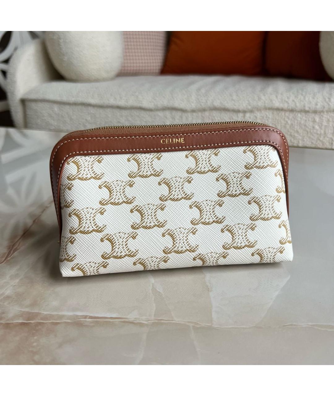 CELINE Белая кожаная косметичка, фото 9