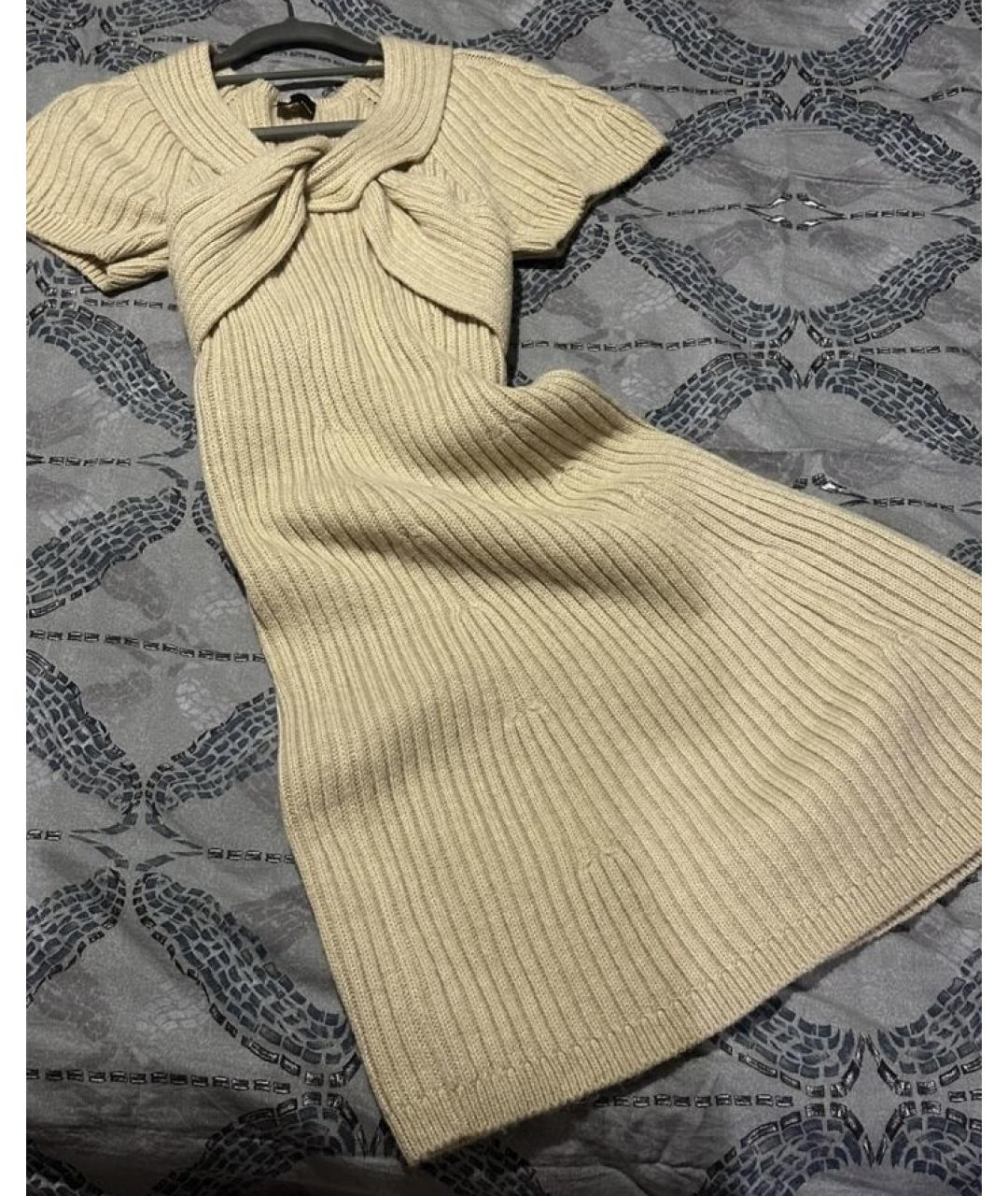 FENDI Бежевое шерстяное повседневное платье, фото 2