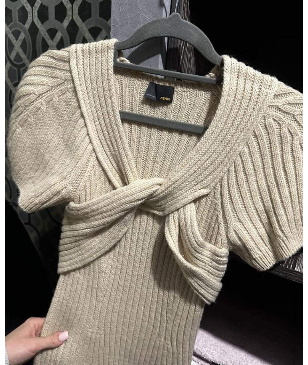 FENDI Бежевое шерстяное повседневное платье, фото 4