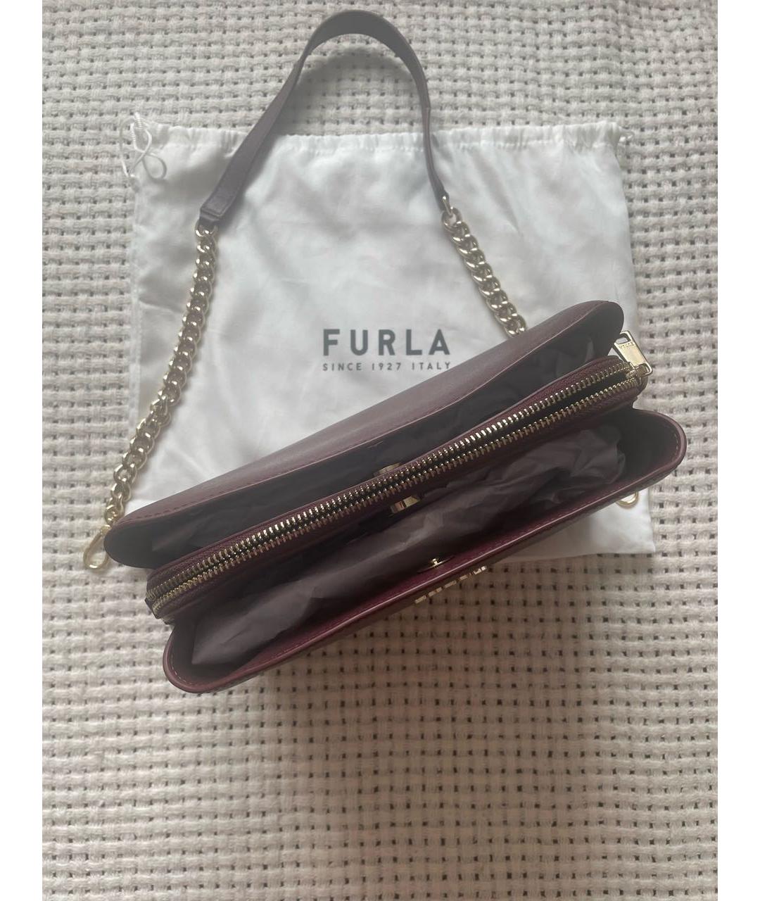 FURLA Бордовая кожаная сумка с короткими ручками, фото 3