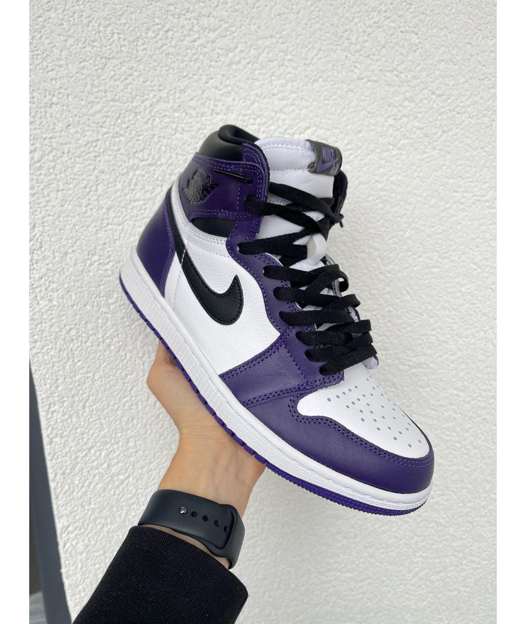 JORDAN Фиолетовые кожаные высокие кроссовки / кеды, фото 8