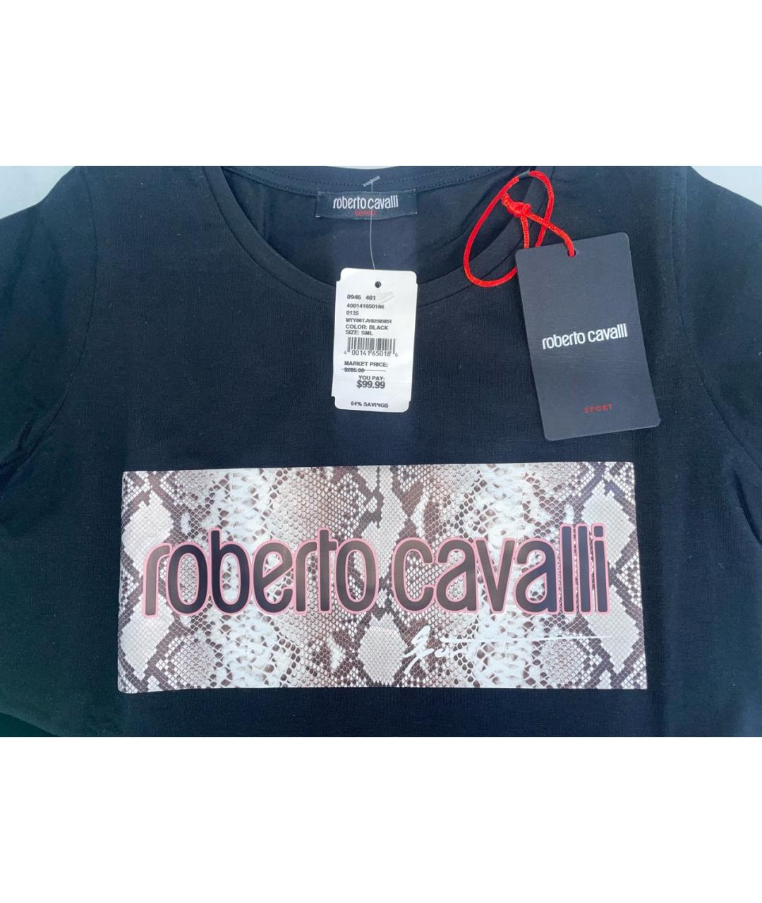 ROBERTO CAVALLI Черная хлопковая футболка, фото 5