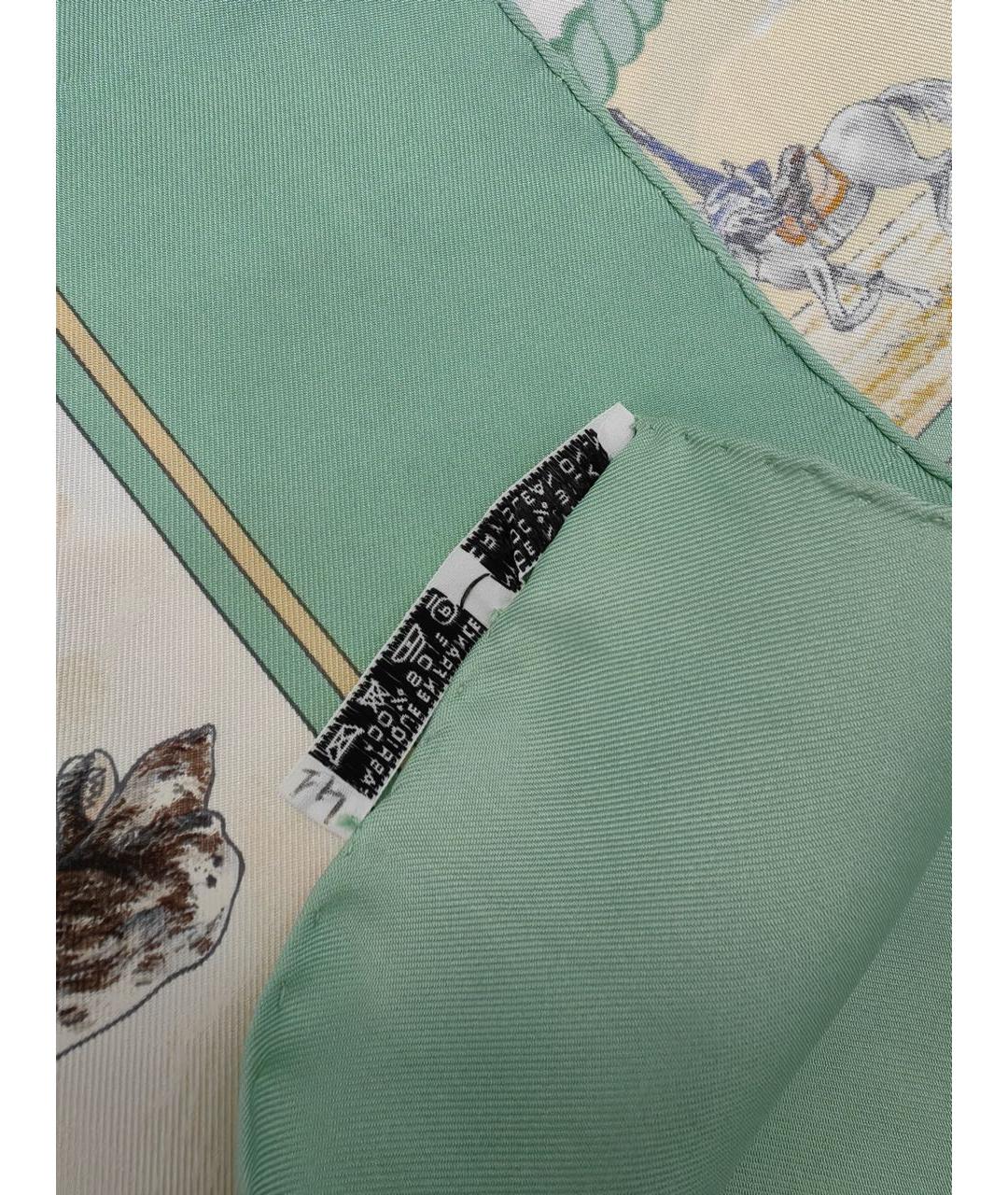 HERMES Бирюзовый шелковый платок, фото 7