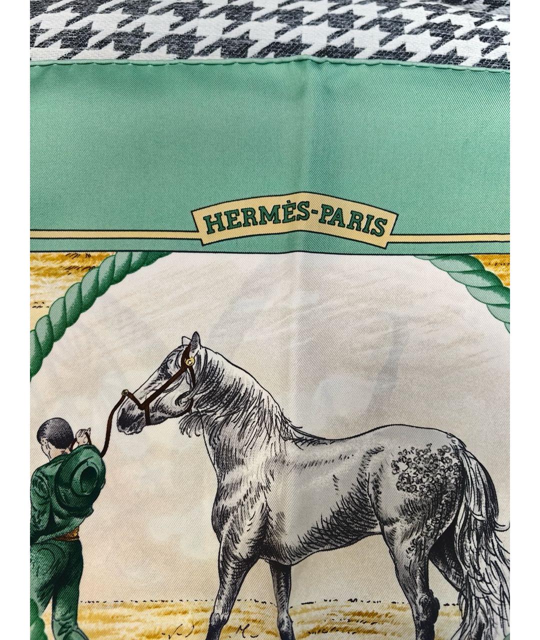HERMES Бирюзовый шелковый платок, фото 5