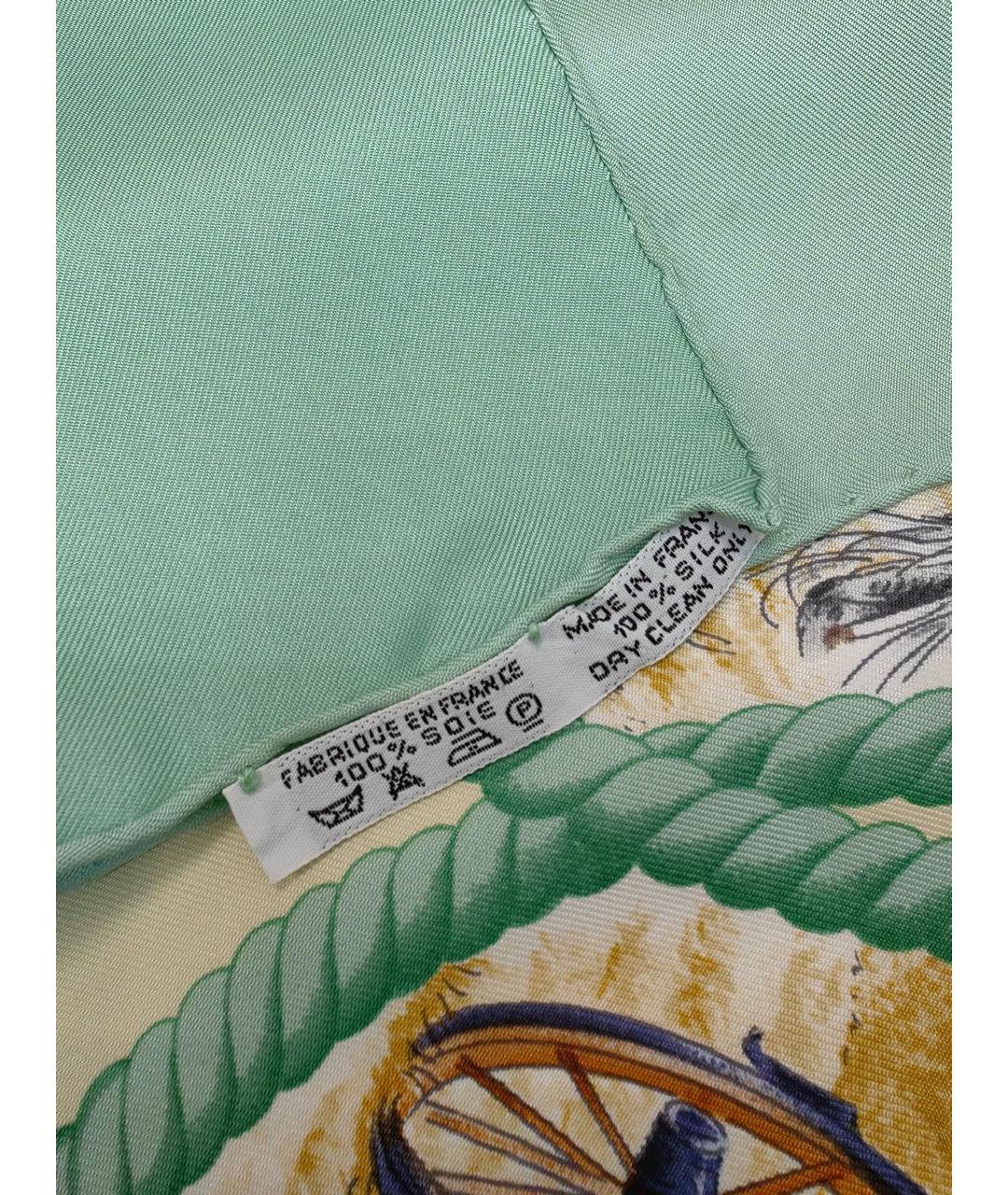 HERMES Бирюзовый шелковый платок, фото 6