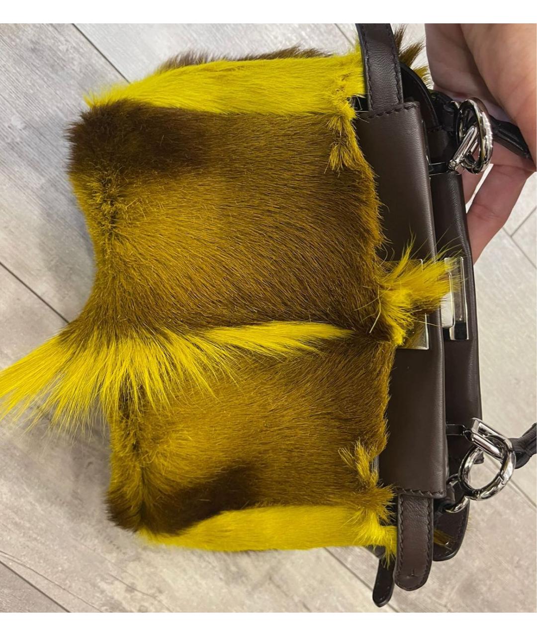 FENDI Желтая кожаная сумка с короткими ручками, фото 4