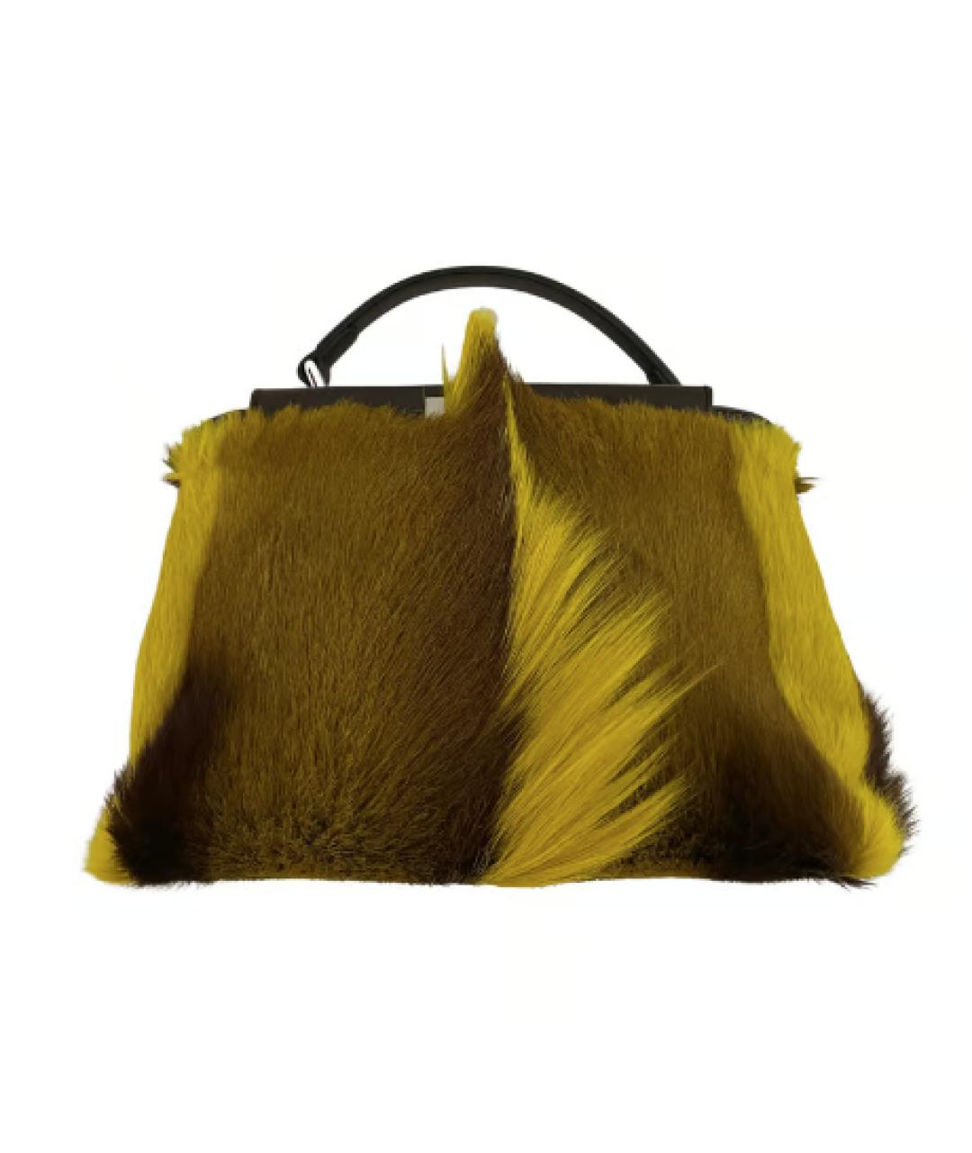 FENDI Желтая кожаная сумка с короткими ручками, фото 1