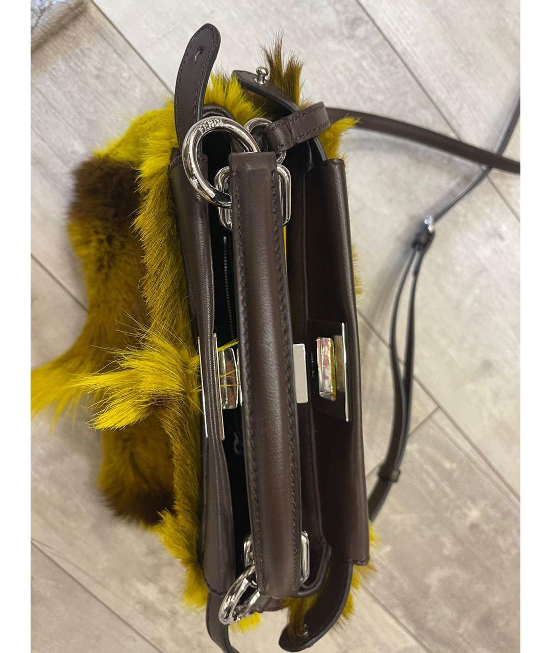 FENDI Желтая кожаная сумка с короткими ручками, фото 5
