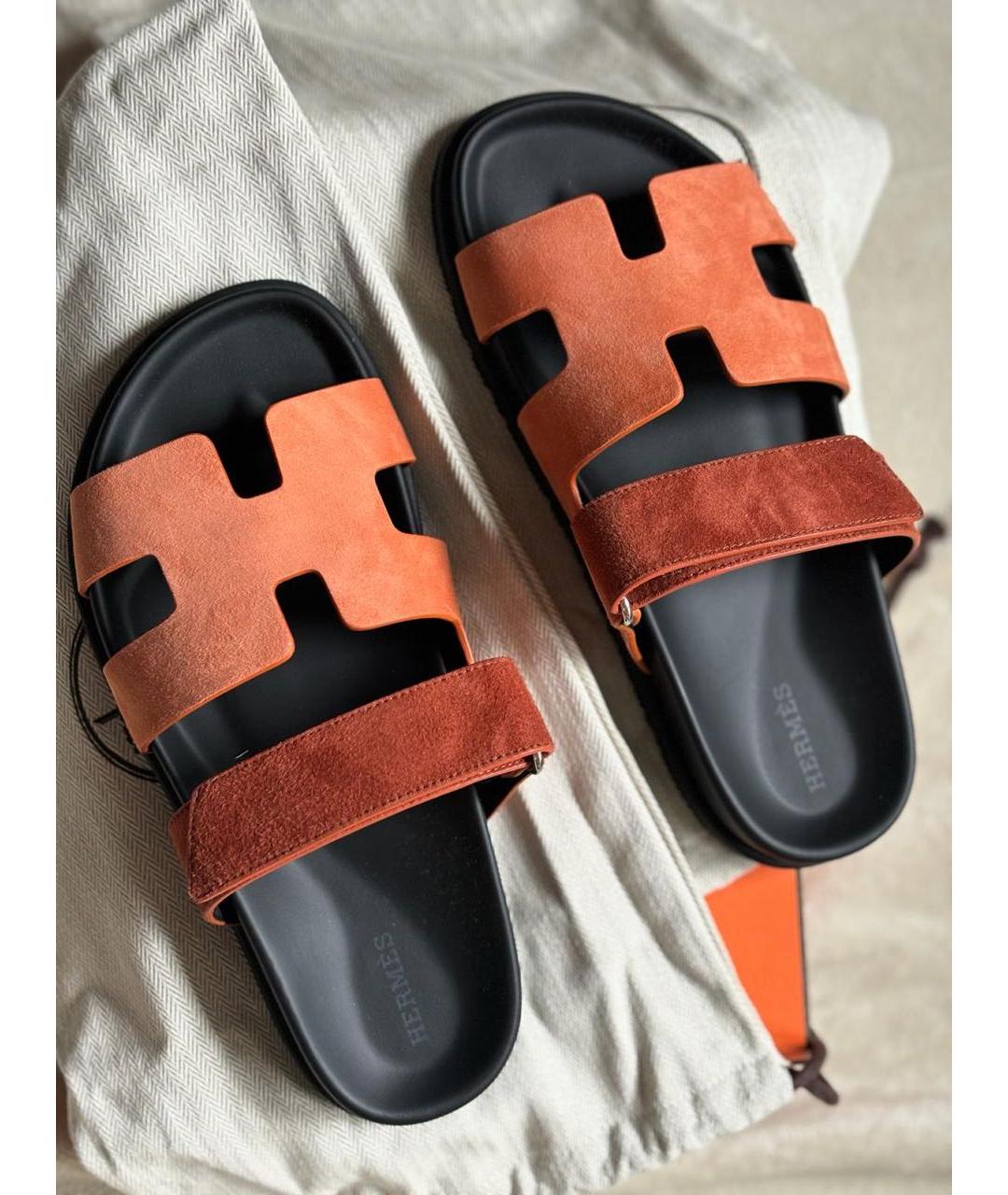 HERMES PRE-OWNED Оранжевое замшевые сандалии, фото 6