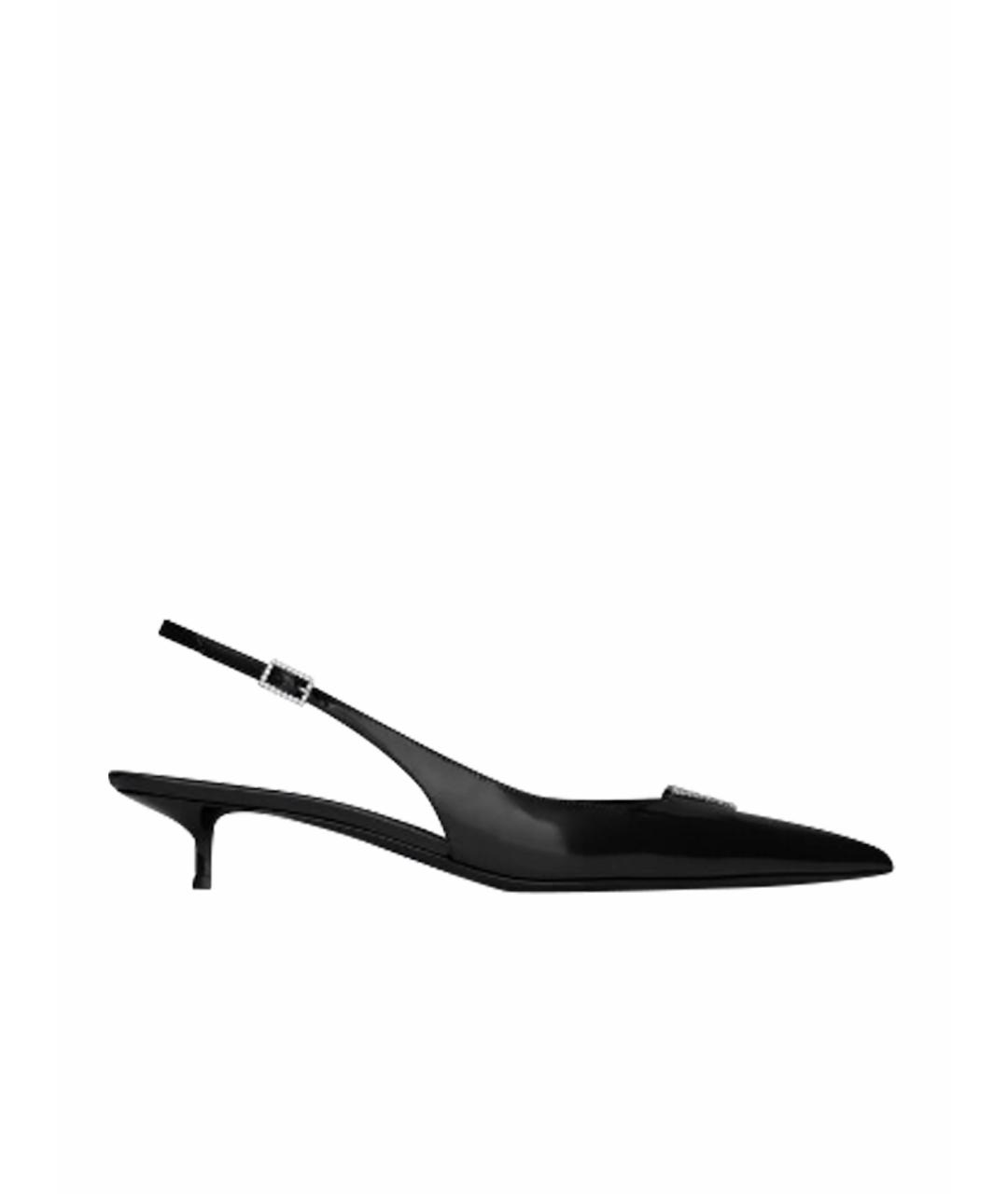 SAINT LAURENT Черные кожаные лодочки на низком каблуке, фото 1