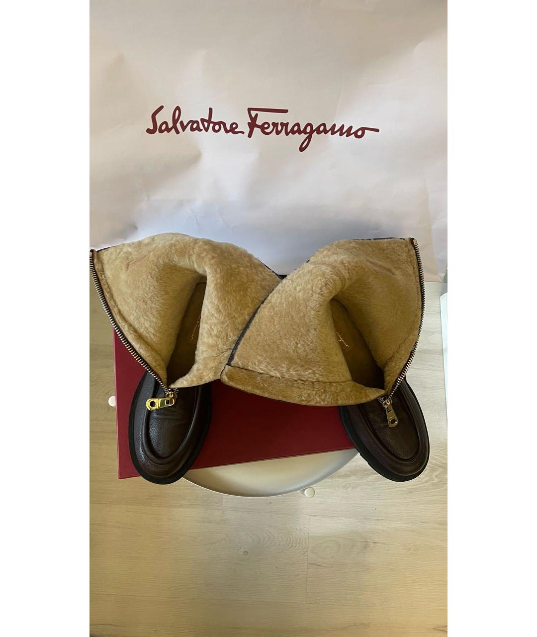 SALVATORE FERRAGAMO Коричневые кожаные полусапоги, фото 5