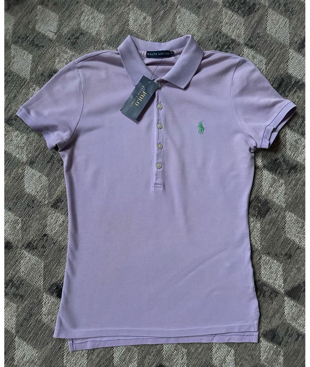 RALPH LAUREN Фиолетовая хлопко-эластановая футболка, фото 9