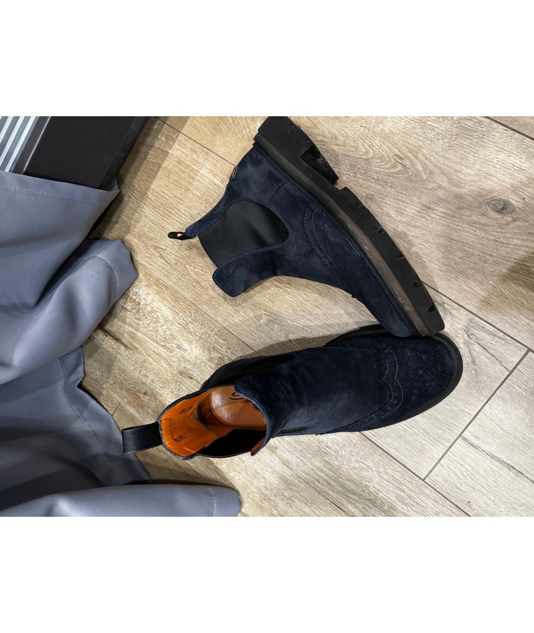 SANTONI Темно-синие замшевые низкие ботинки, фото 5