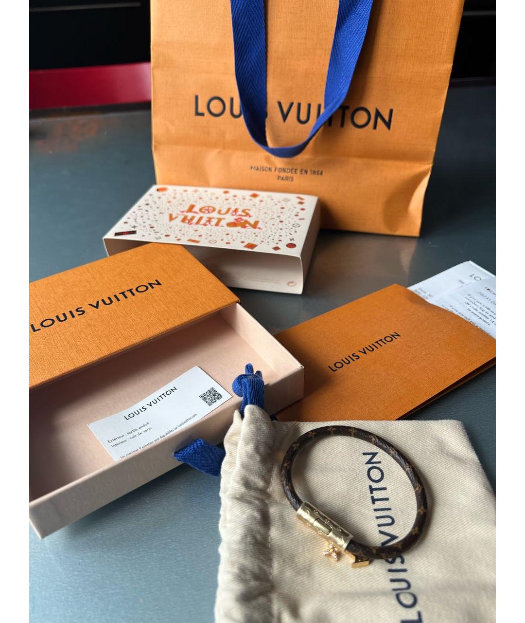 LOUIS VUITTON Коричневый кожаный браслет, фото 9