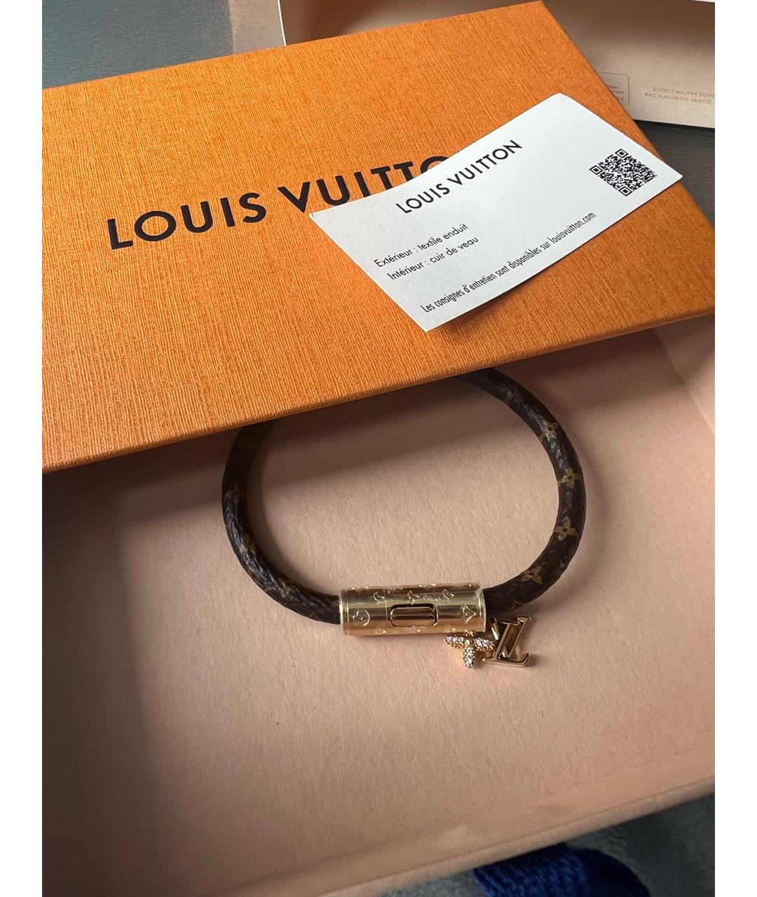LOUIS VUITTON Коричневый кожаный браслет, фото 5