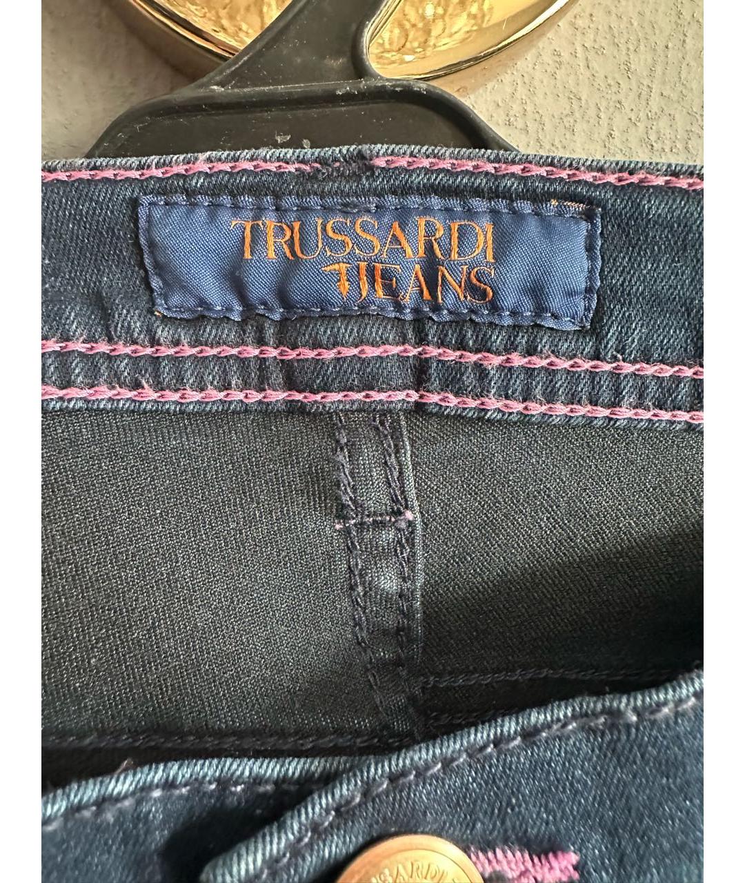 TRUSSARDI JEANS Темно-синие хлопко-полиэстеровые джинсы слим, фото 3